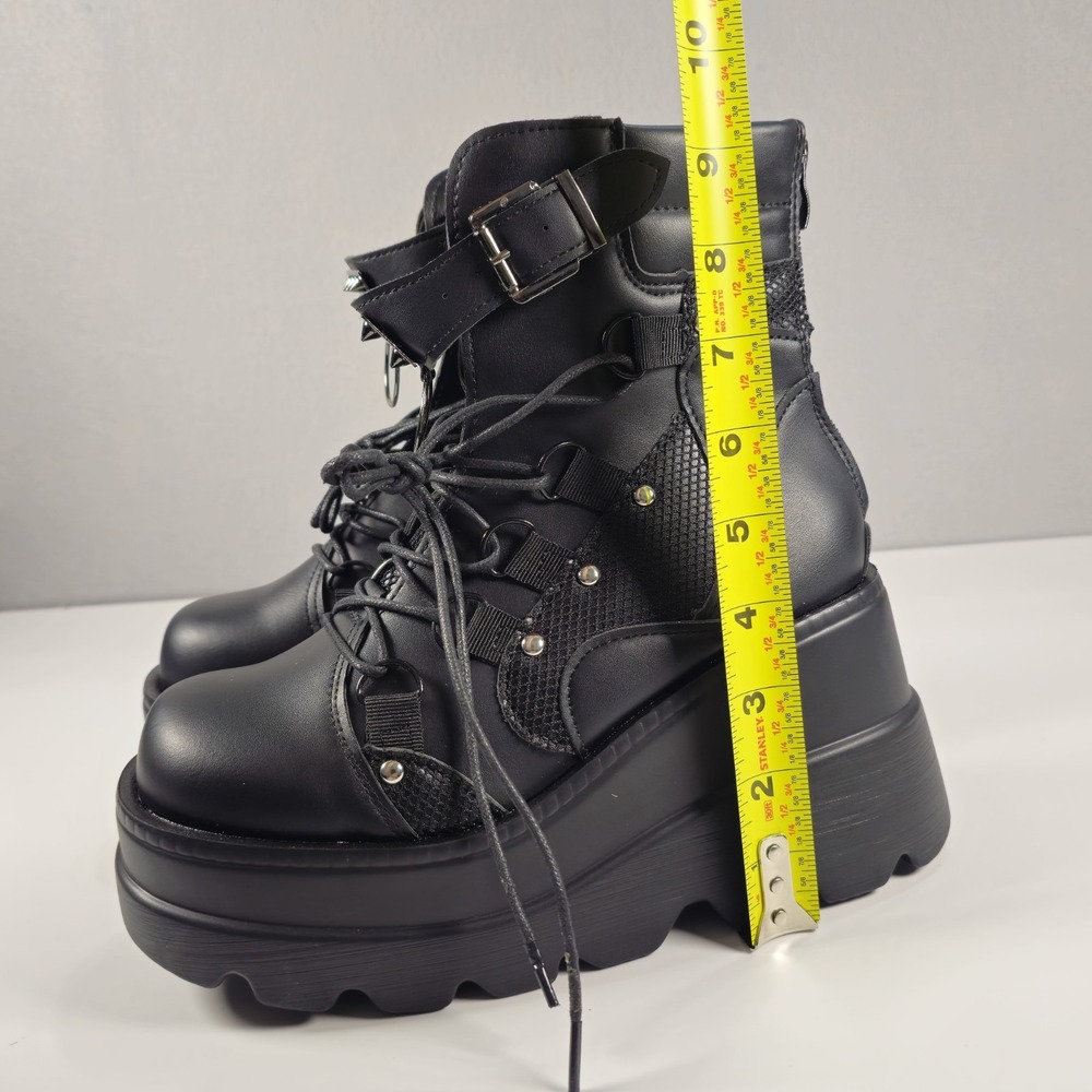 Women's Black Goth Platform Wedge Ankle Boots Lace Up EU 38 US 7.5 - Picture 5 of 7